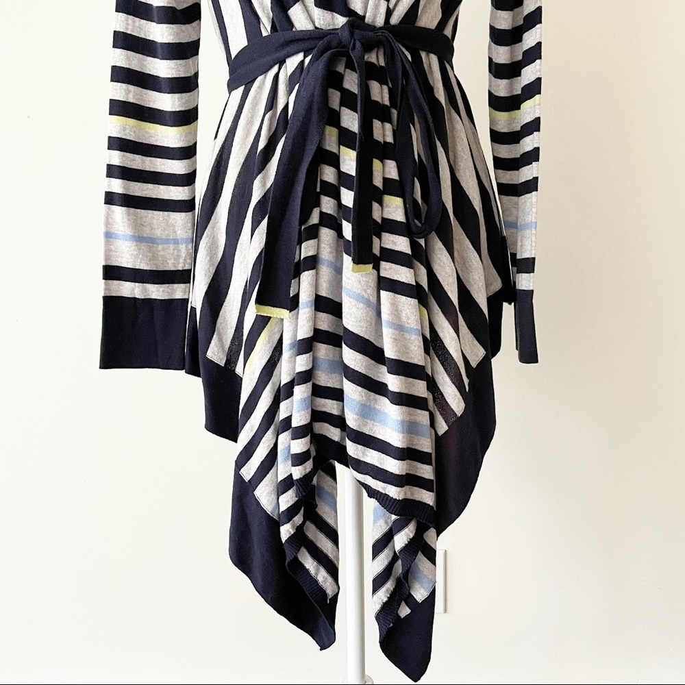 Anthropologie Moth | Grey/Blue/Yellow Striped Tie Waist Cardigan *NWT* - Picture 6 of 16